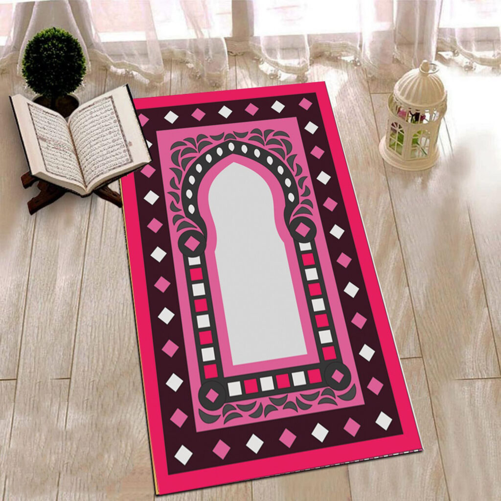 Tapis de prière islamique en velours luxueux – Janamaz Sajadah rembourré pour plus de confort, couleur rose