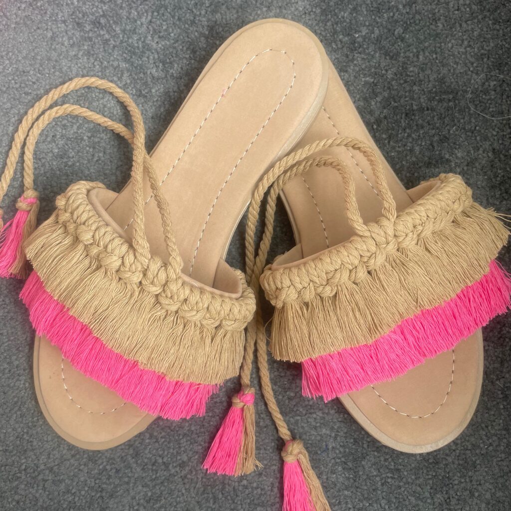 Sandales Macramé pour Femmes - Sandales Artisanales Tendance en Rose
