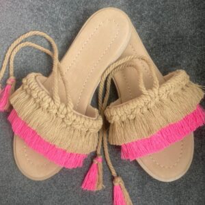 Sandales Macramé pour Femmes – Sandales Artisanales Tendance en Rose