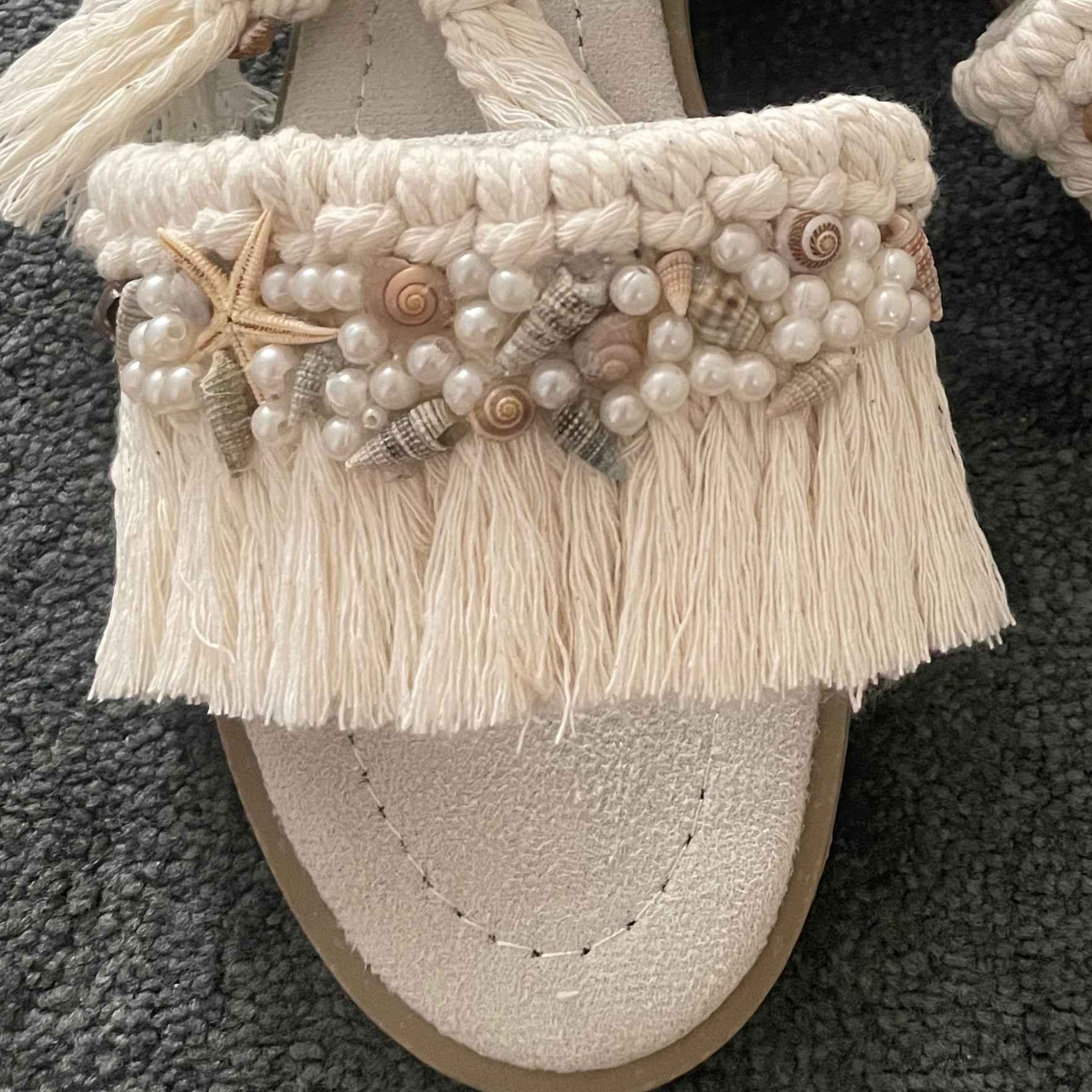 Sandales Macramé en Crème avec Design Coquillage – Style Boho pour l’Été