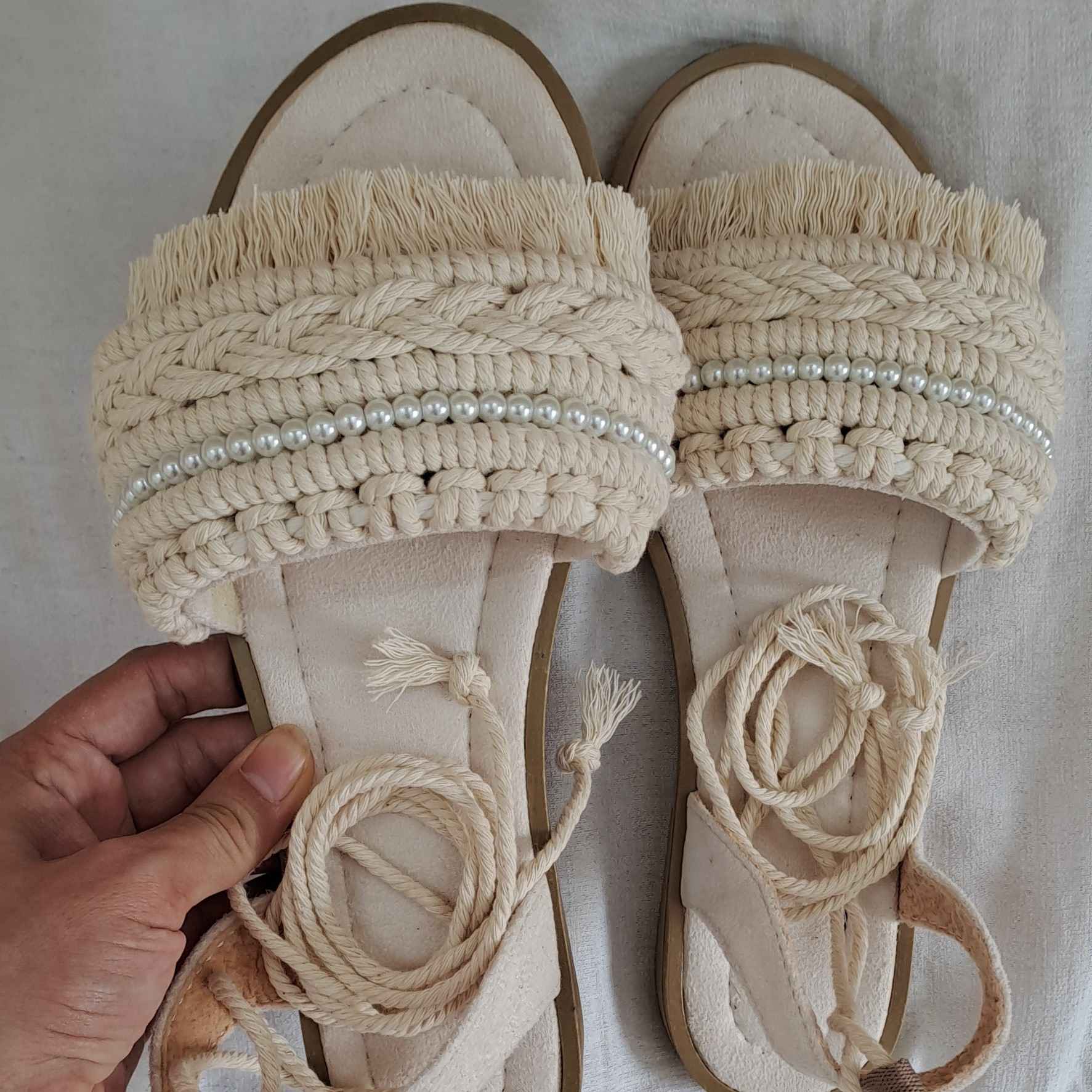 Sandales Macramé avec Design Fleur d’Oranger – Ambiance Boho et Confort