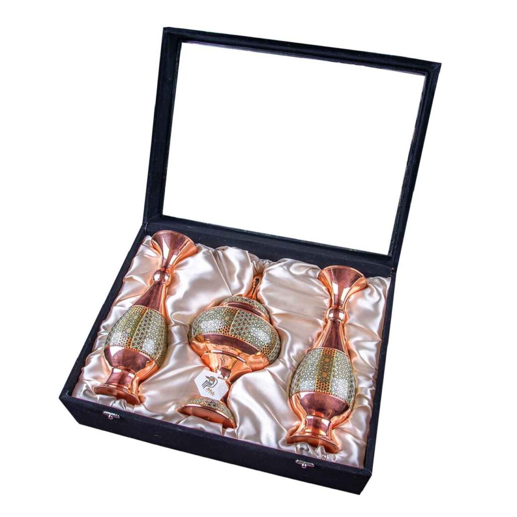 Coffret Cadeau Khatamkari – 3 Pièces : Vases & Coupe à Chocolat