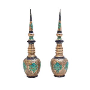 Bouteille décorative en cuivre décorative persane – Gravée avec placage argenté et design illuminé (lot de 2)