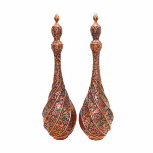 Bouteille décorative en cuivre décorative persane – Motif oiseau et fleur (lot de 2)