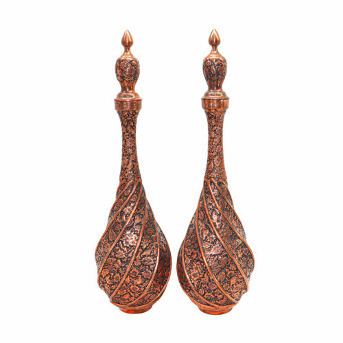 Bouteille décorative en cuivre décorative persane – Motif oiseau et fleur (lot de 2)