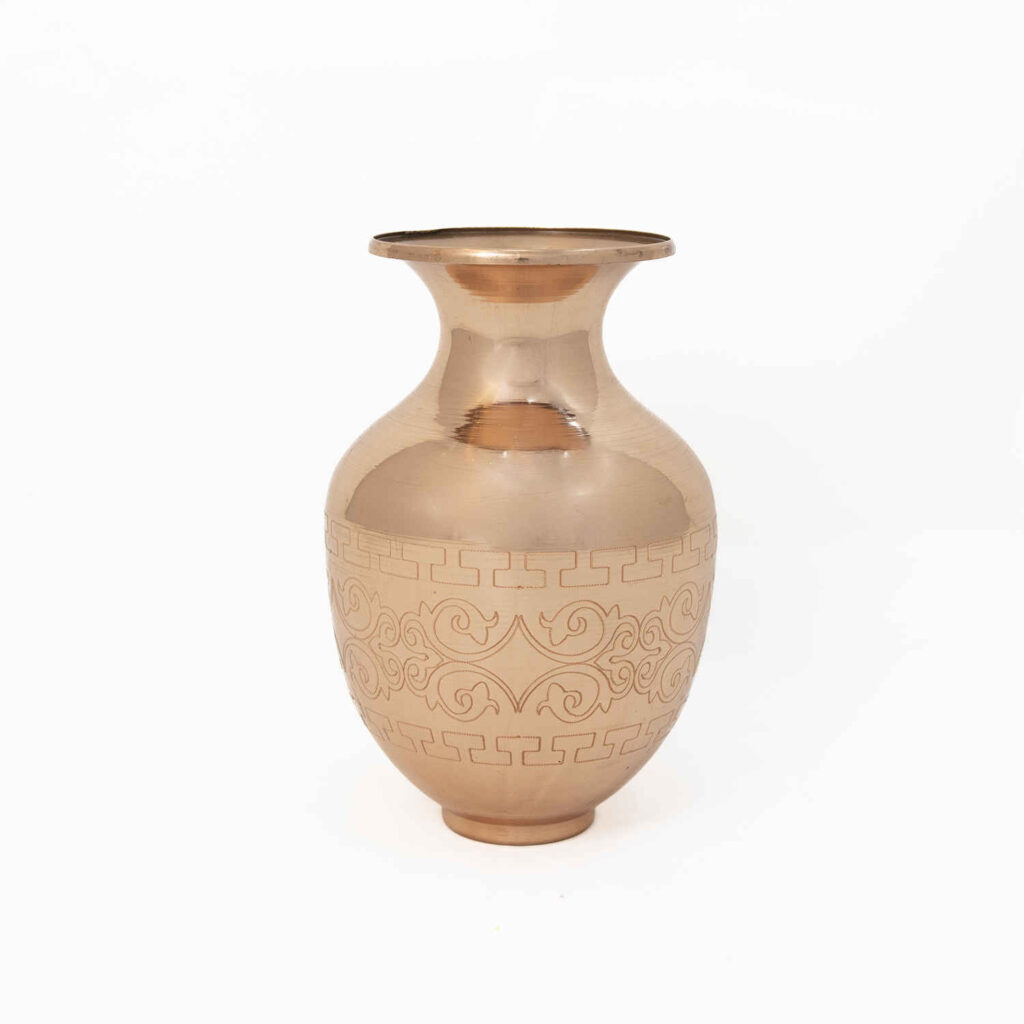 Vase décoratif en cuivre persan fait main avec design géométrique