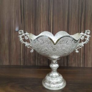 Bol décoratif en argent persan – Fait main et gravé avec une base sur pied