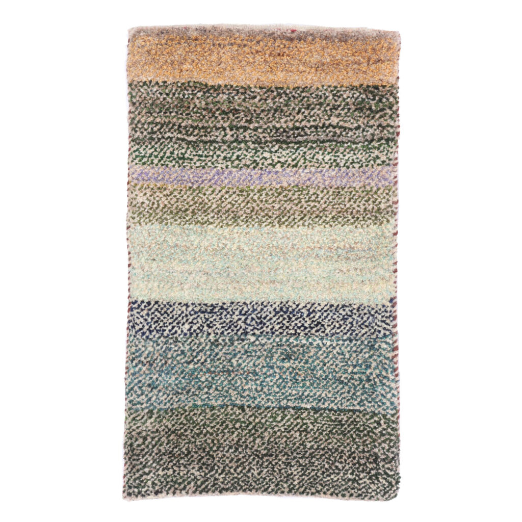 Tapis Gabbeh persan en laine tissé à la main authentique à Shiraz, rayé vert clair