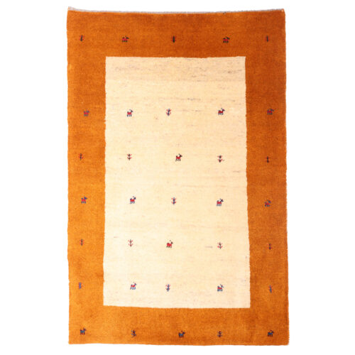 Tapis Gabbeh persan minimaliste authentique - Borduré, Orange, Laine