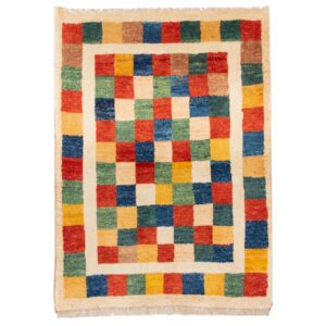 Tapis Gabbeh persan en laine tissé à la main dans le Fars, à carreaux crème