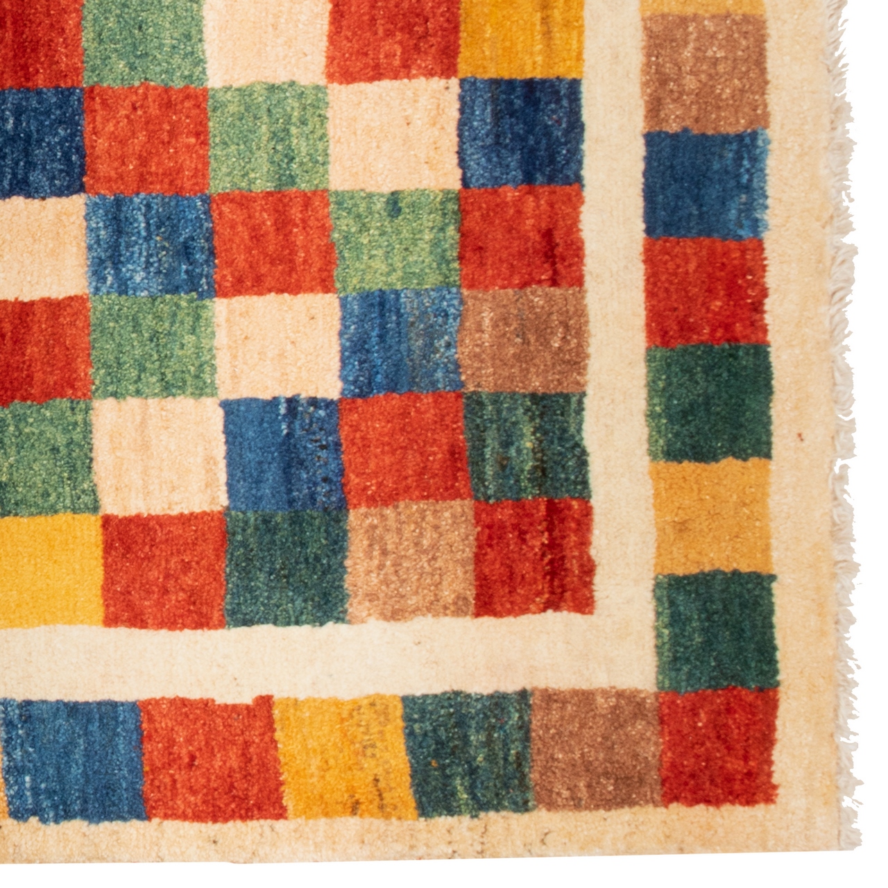 Tapis Gabbeh persan en laine tissé à la main dans le Fars, à carreaux crème