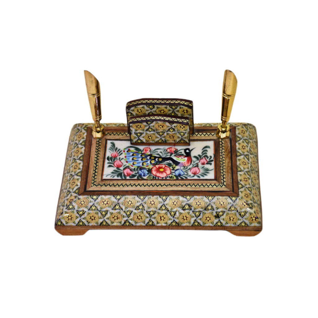 Porte-stylo en bois persan fait main pour bureau - Accessoire de bureau personnalisable