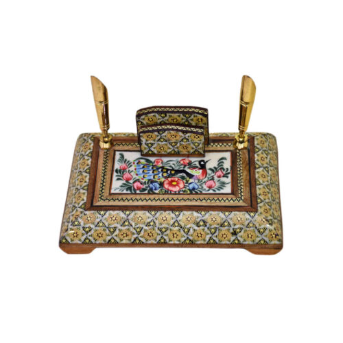 Porte-stylo en bois persan fait main pour bureau – Accessoire de bureau personnalisable