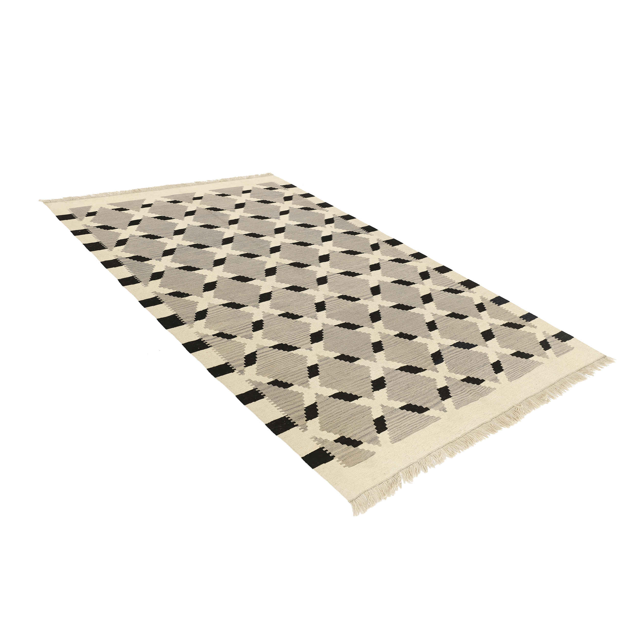 Tapis Kilim persan en laine tissé à la main original dans le Fars, géométrique crème