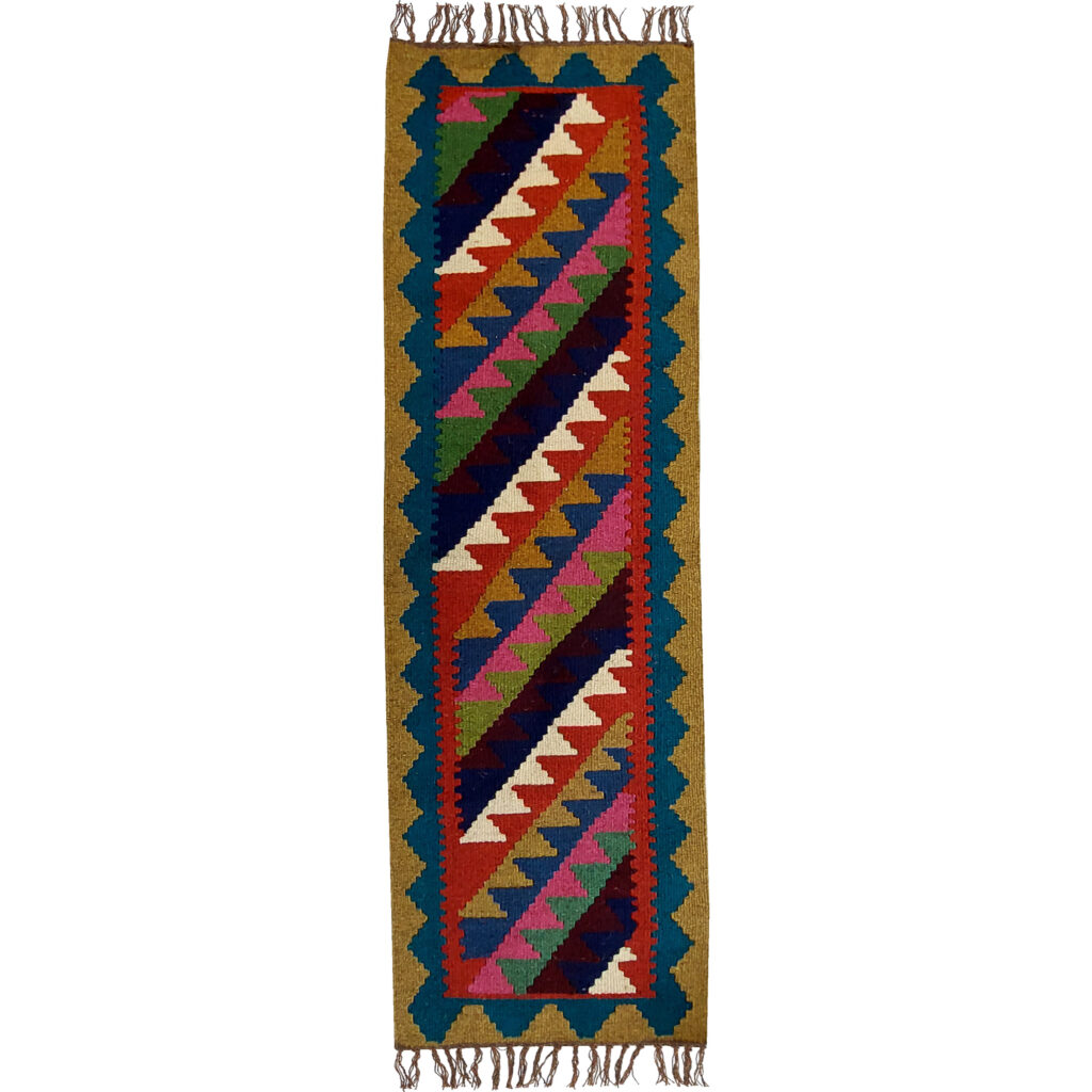 Tapis de Couloir Kilim Persan en Laine Authentique Tissé à la Main à Zanjan Géométrique