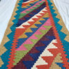 Tapis de Couloir Kilim Persan en Laine Authentique Tissé à la Main à Zanjan Géométrique