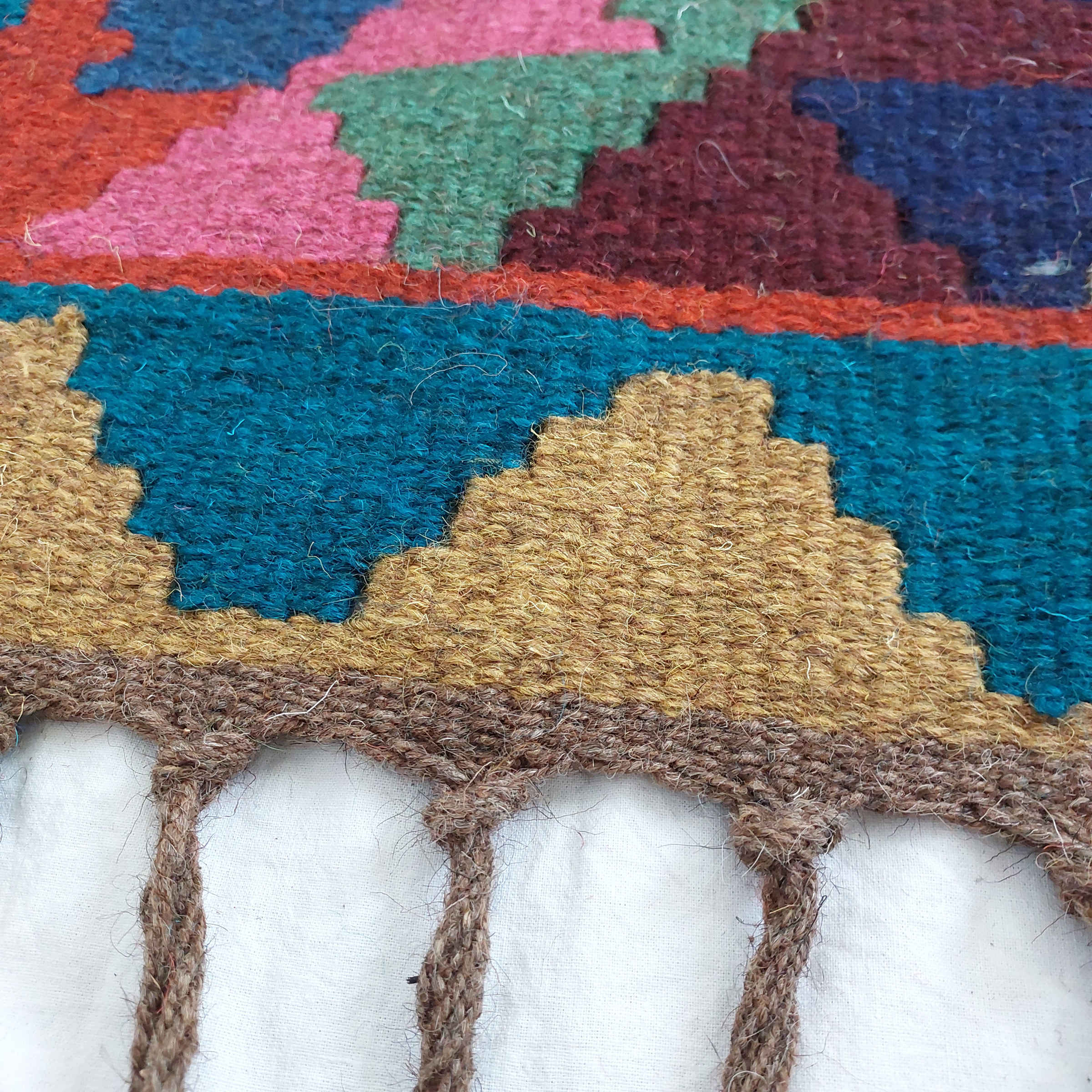 Tapis de Couloir Kilim Persan en Laine Authentique Tissé à la Main à Zanjan Géométrique