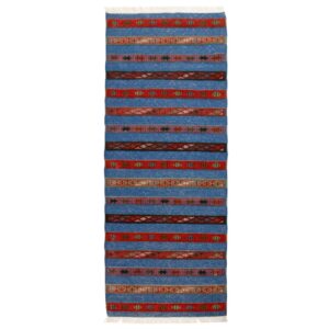 Tapis de Couloir Kilim Persan en Laine Authentique Tissé à la Main à Golestan Rayé