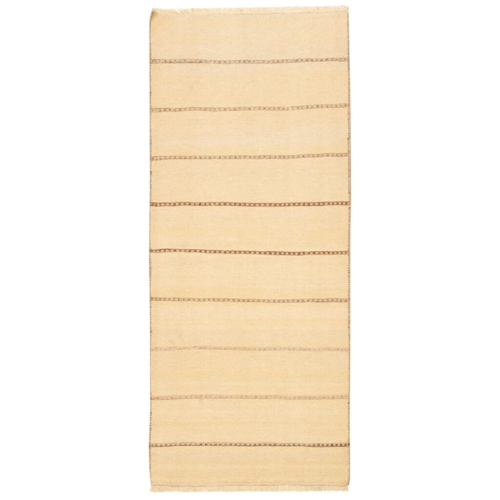 Tapis runner Kilim persan en laine tissé à la main dans le Fars, rayé crème