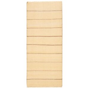 Tapis runner Kilim persan en laine tissé à la main dans le Fars, rayé crème