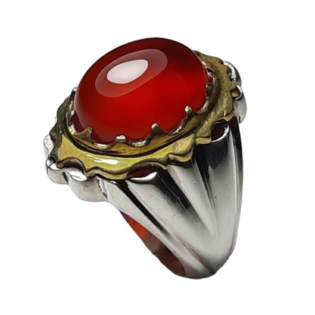 Bague en argent pour homme avec Agate rouge du Khorassan