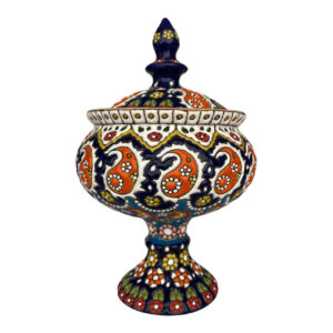 Sucrier Persan en Poterie avec Couvercle – Minakari Émaillé avec Motif Paisley