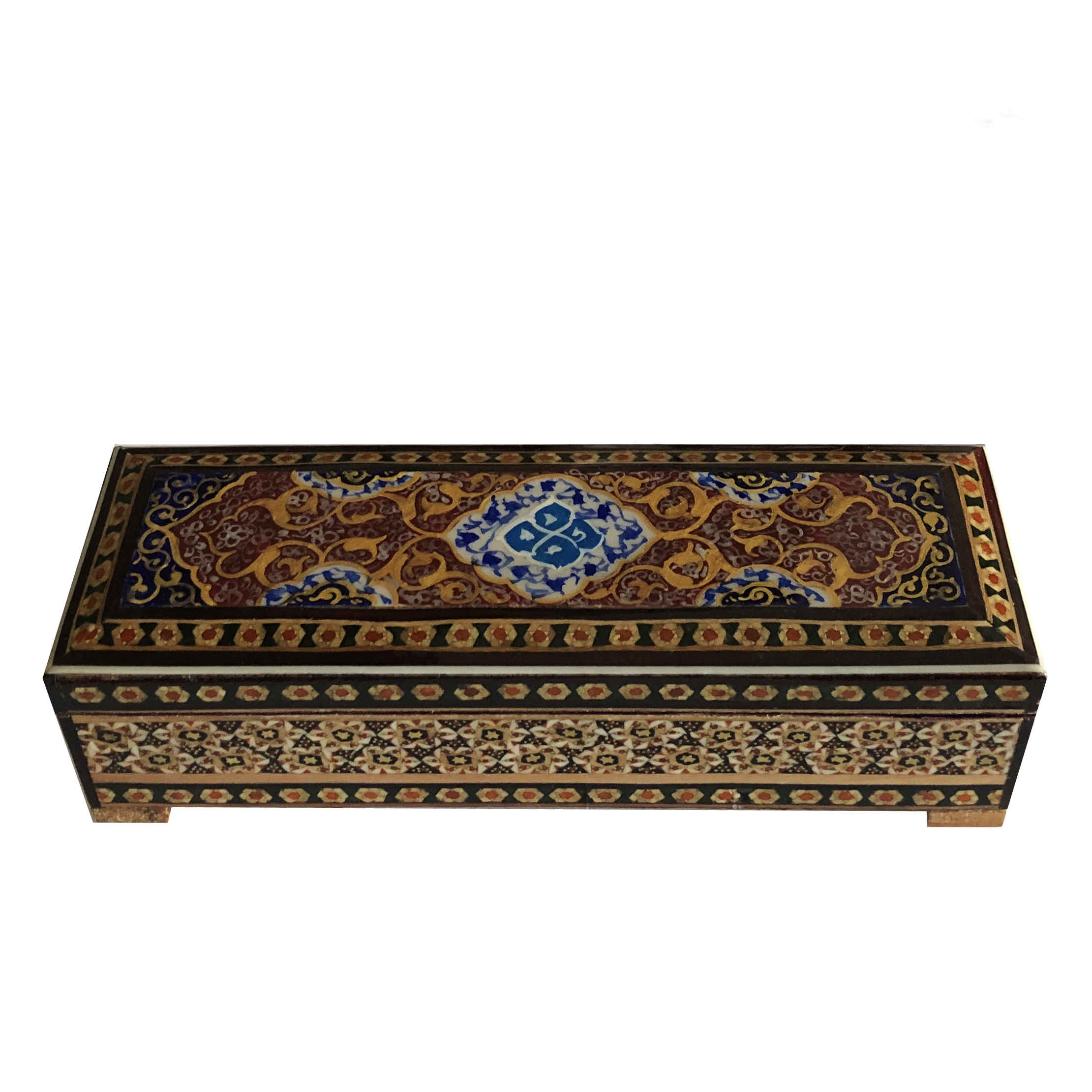 Boîte à crayons en bois persane avec Khatamkari fait main pour les amateurs d'art persan