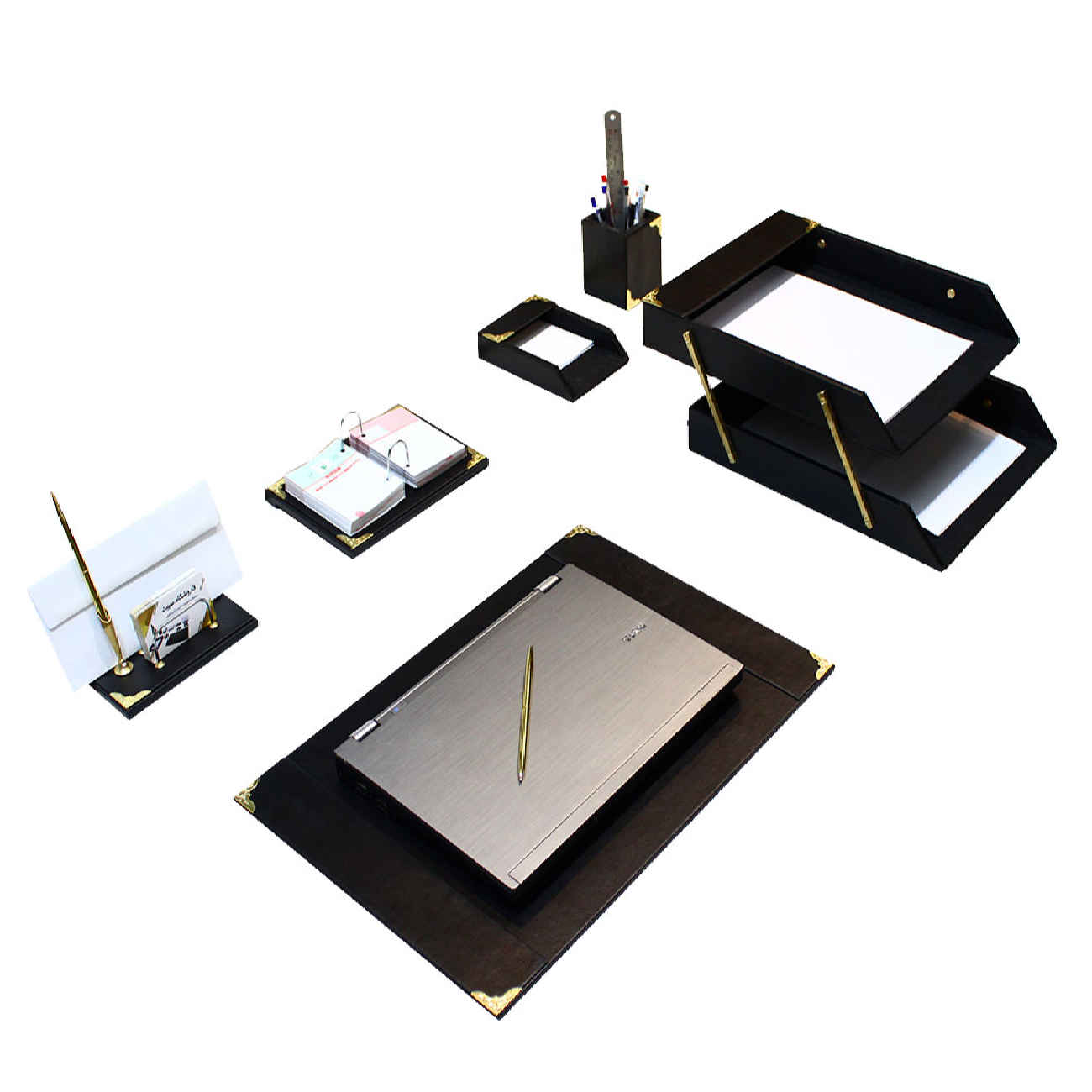 Accessoires de bureau haut de gamme en cuir pour espace de travail (6 pièces)