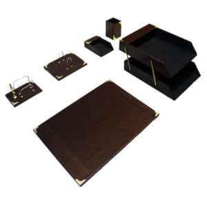Accessoires de bureau haut de gamme en cuir pour espace de travail (6 pièces)