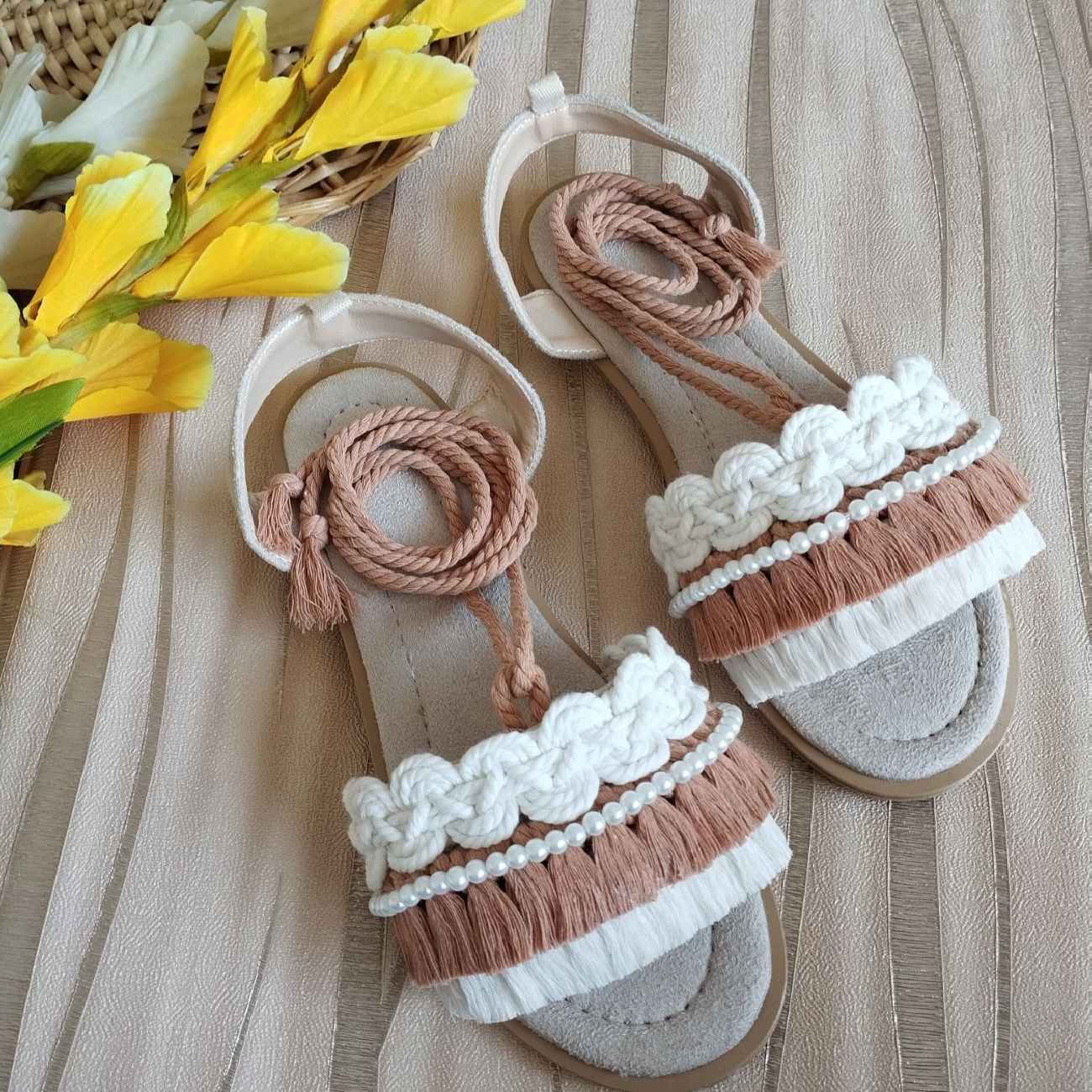 Sandale Macramé à Brides – Style Boho avec Design de Perles