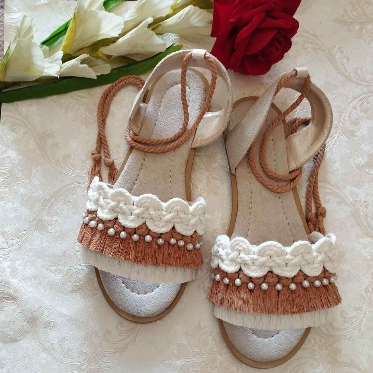 Sandale Macramé à Brides - Style Boho avec Design de Perles