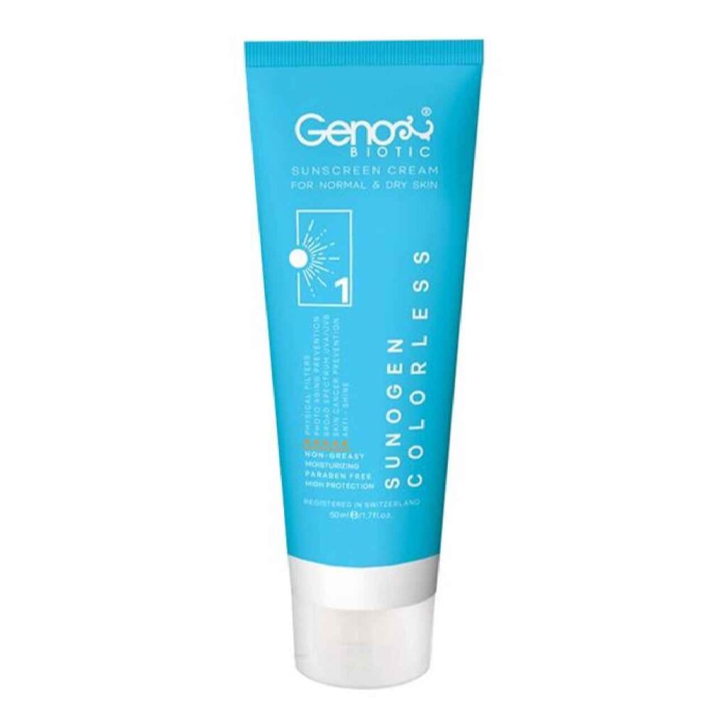Crème Solaire pour Peaux Sèches et Normales - Incolore - Geno Biotic SPF50, 50 ml (Lot de 2)