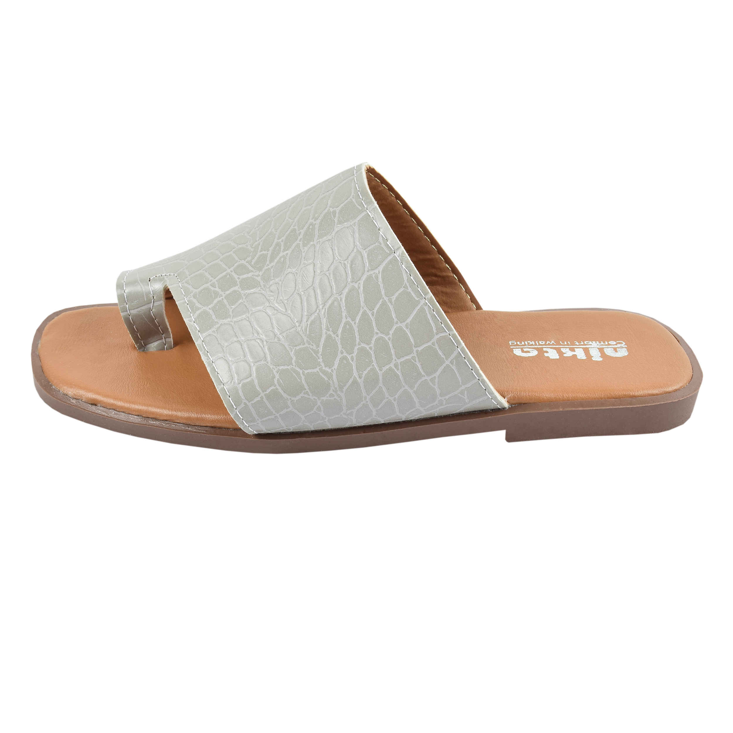 Tong pour femmes - Design élégant en peau de serpent gris