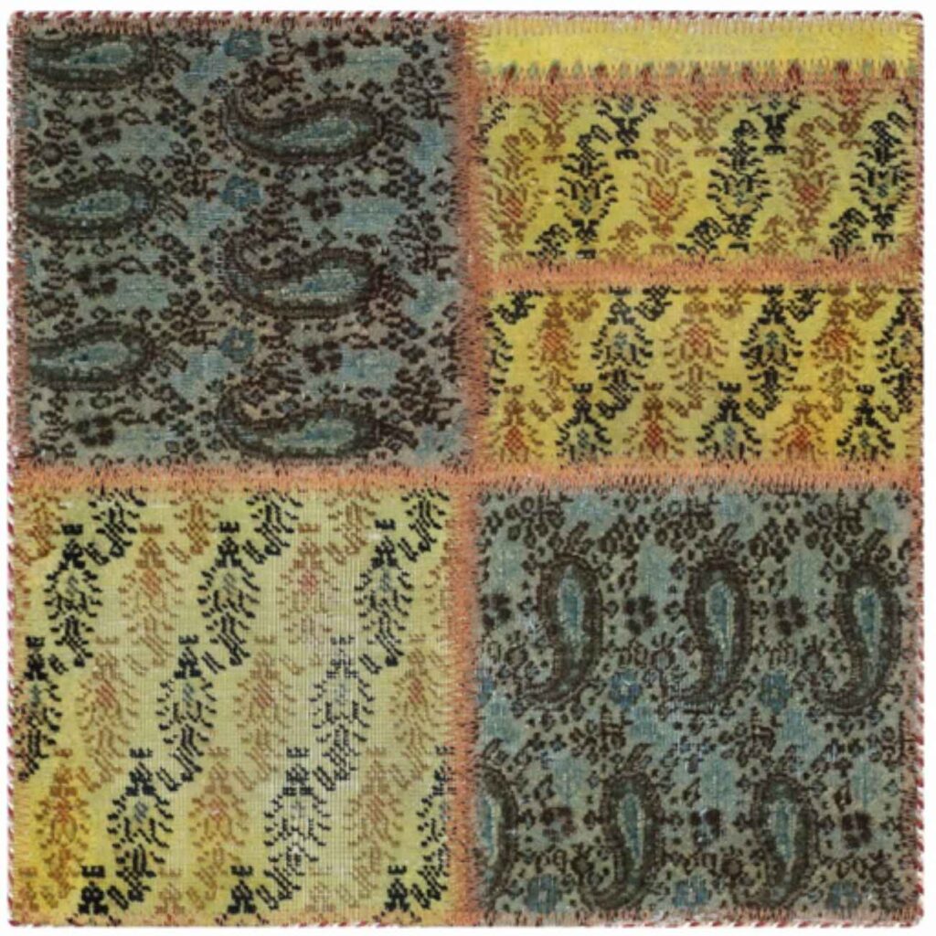 Tapis Persan Vintage Patchwork Noué à la Main Paisley Vert