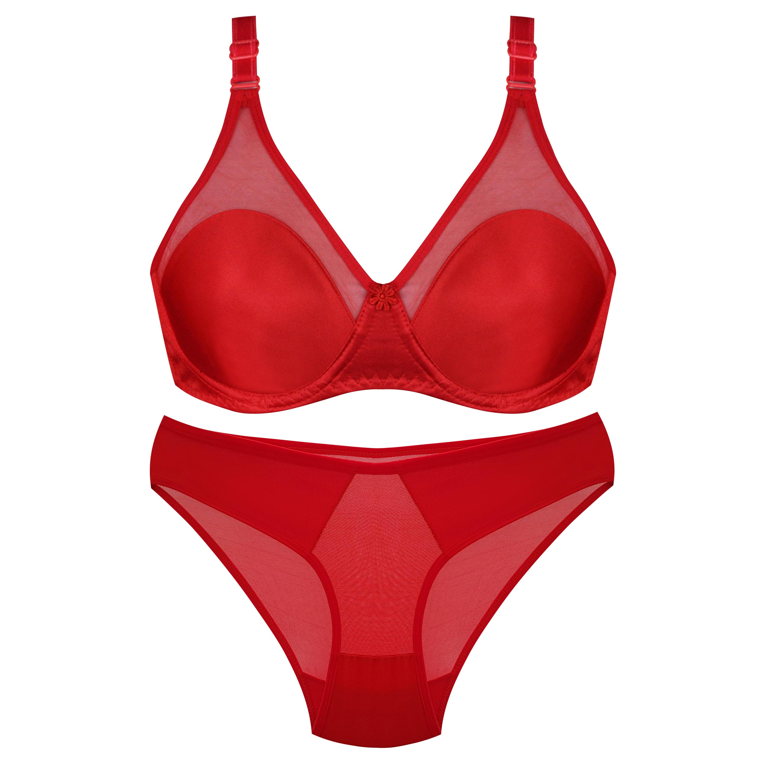 Ensemble soutien-gorge et culotte pour femmes, modèle satin printanier en rouge