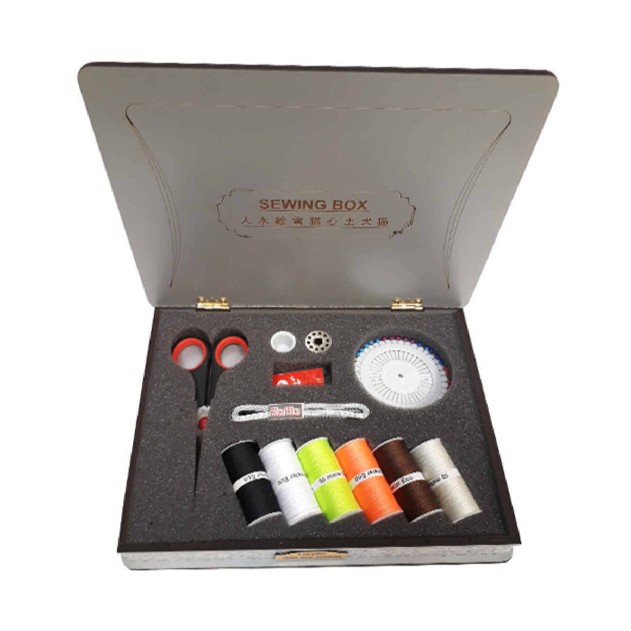 Kit de couture en bois gris – Outils essentiels pour couturières