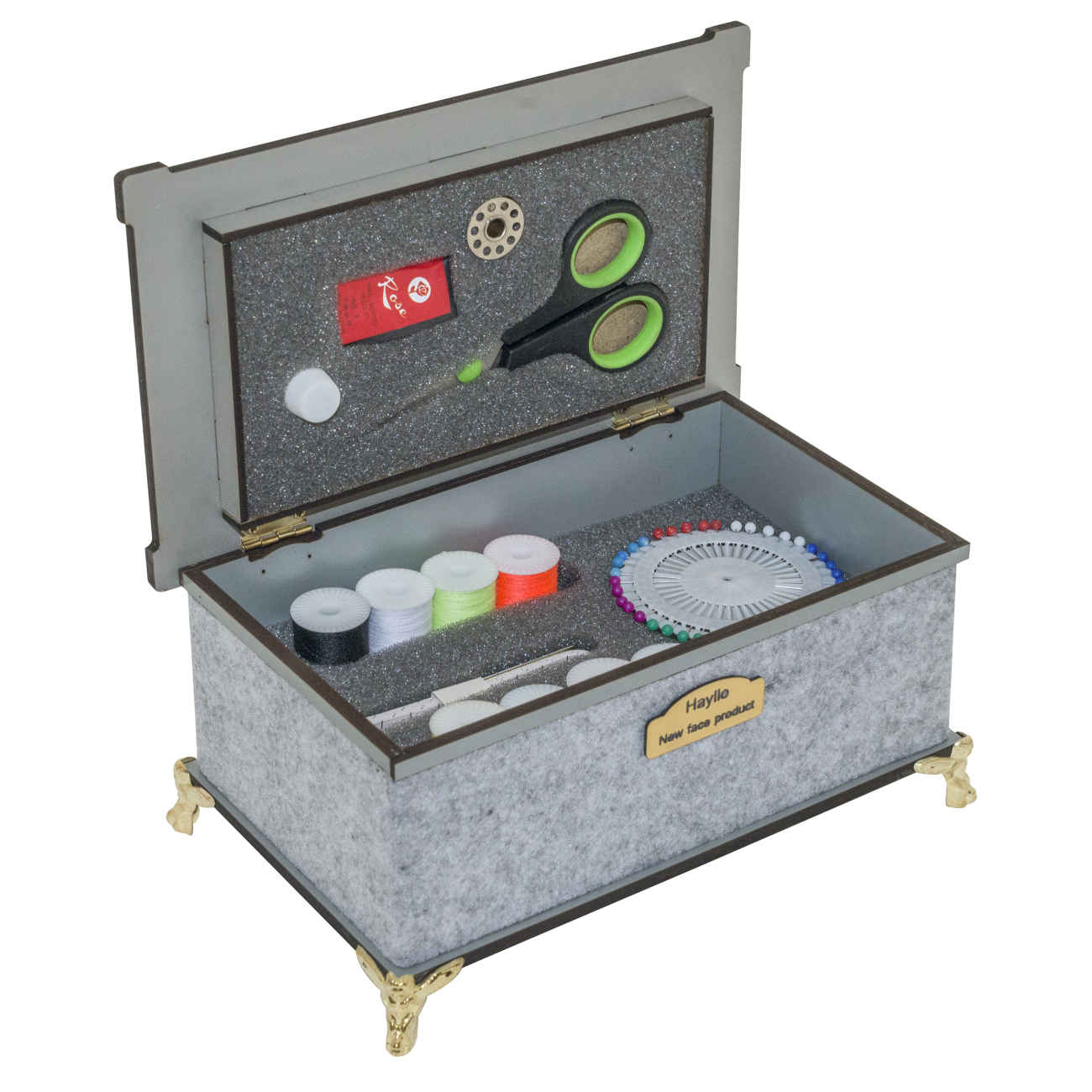 Kit de couture en bois sur pieds – Outils essentiels pour couturières