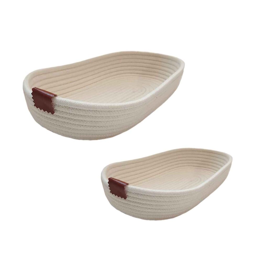 Panier tissé - Tresse brodée - Design ovale pour le pain et les légumes (2 pièces)