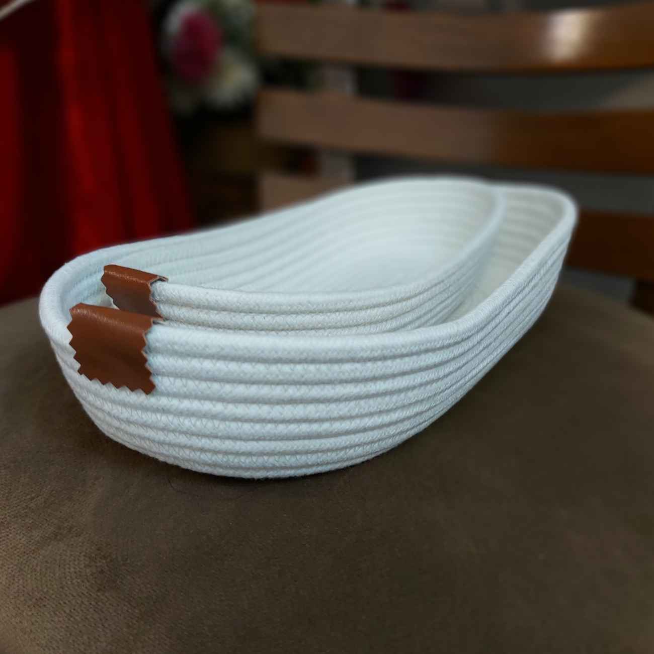 Panier tissé – Tresse brodée – Design ovale pour le pain et les légumes (2 pièces)