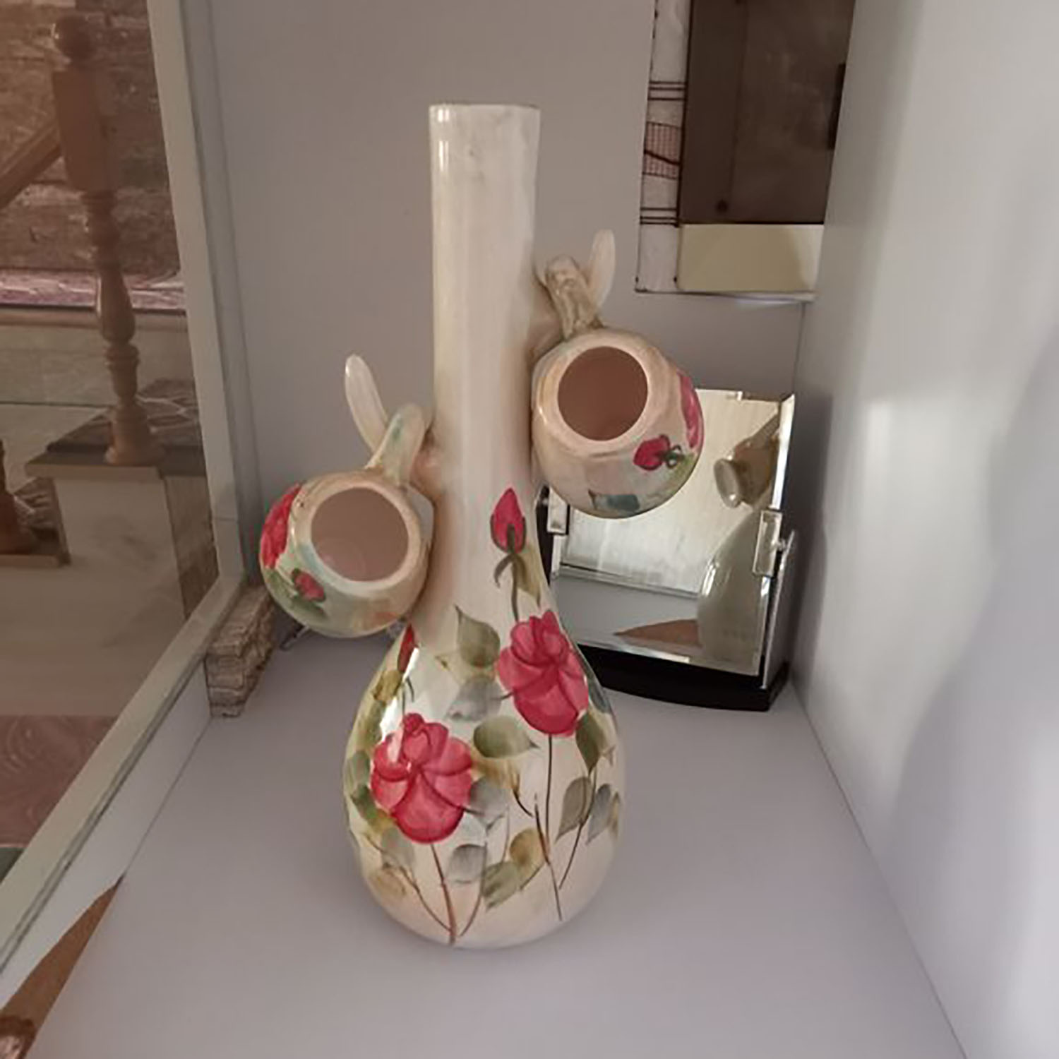 Ensemble Élégant de Pichet et Verres en Céramique avec Motif Rose Rouge Ensemble de 3