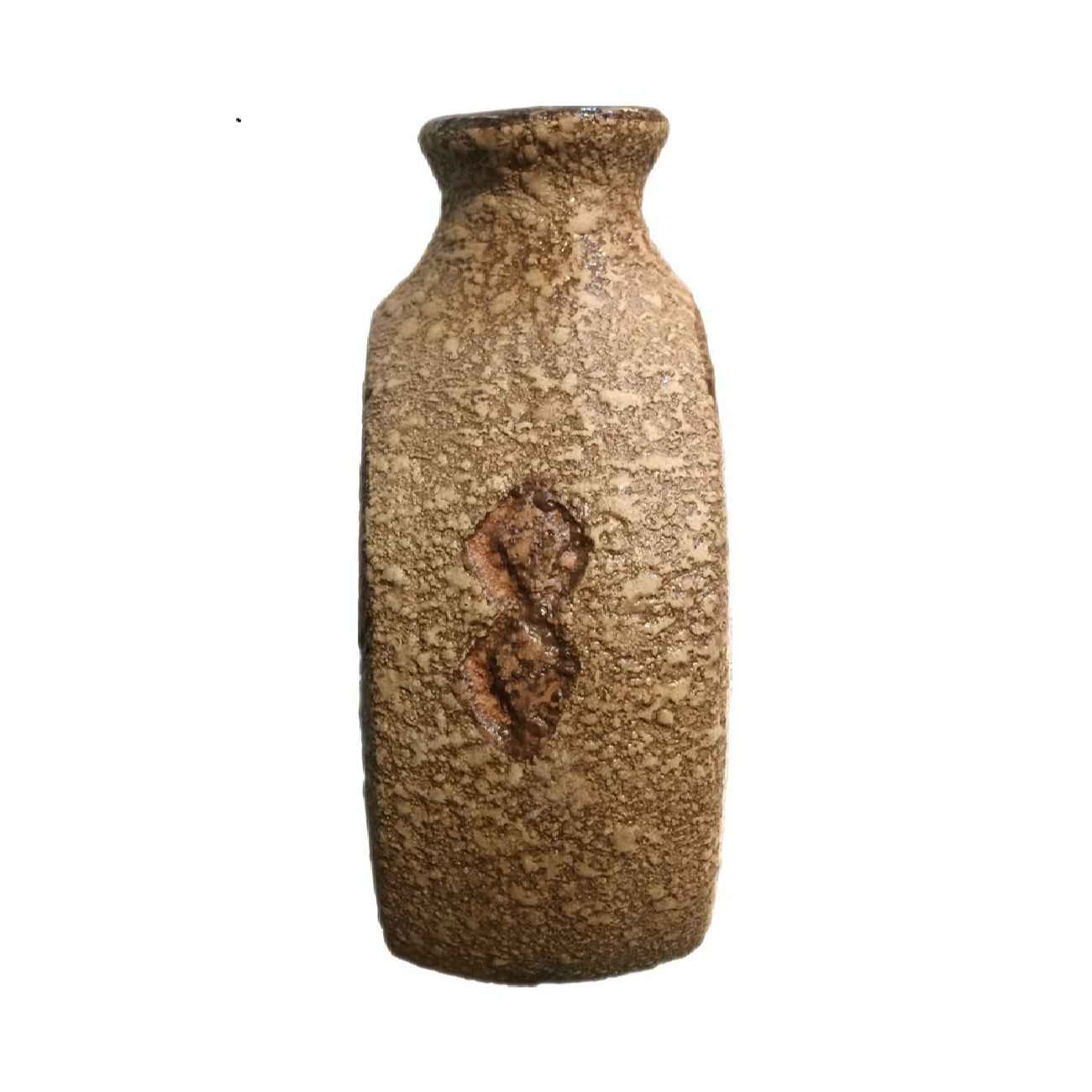 Vase en céramique persane décoratif à tige unique, design gazelle, couleur marron.