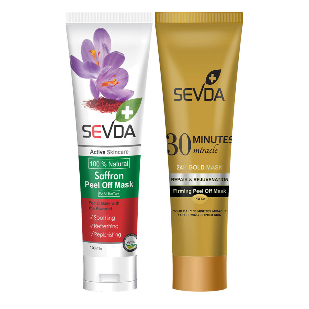 Masque facial or et safran – Apaisant et rafraîchissant (Set de 2)