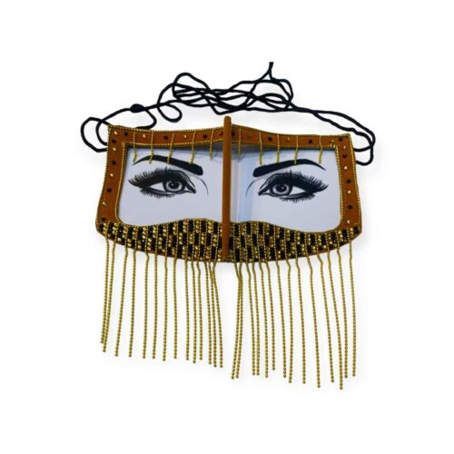 Burqa Omanienne Fait à la Main aux Yeux Envoûtants avec Chaînes Dorées