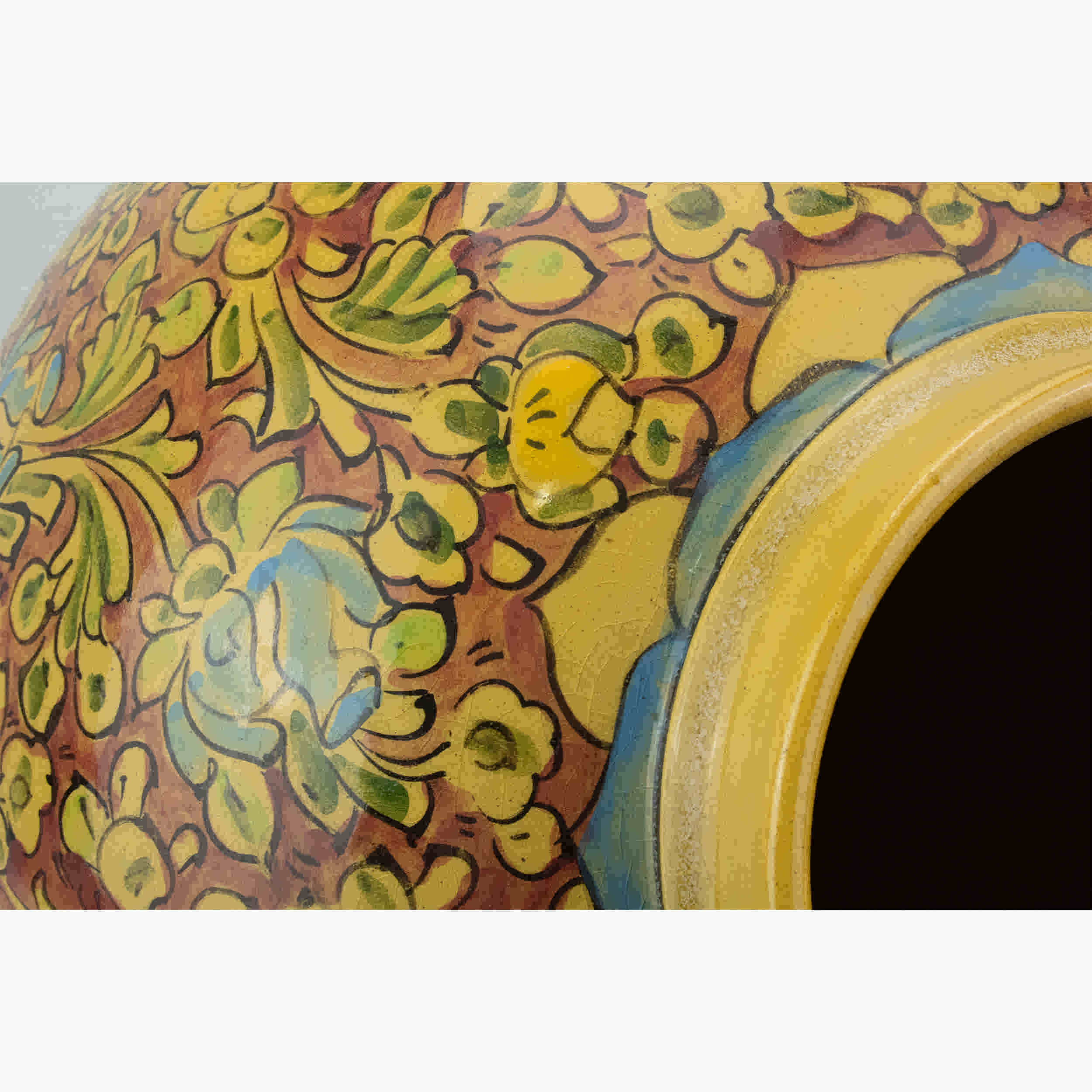 Vase en poterie décoratif persan fait main avec design floral et d’oiseaux