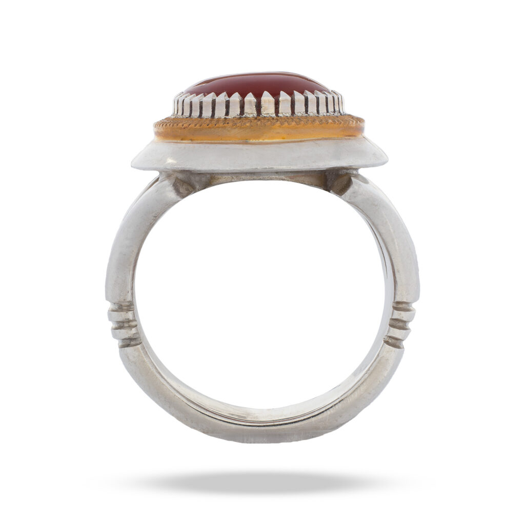 Bague en argent pour hommes fabriquée à la main avec agate yéménite et pierre rouge