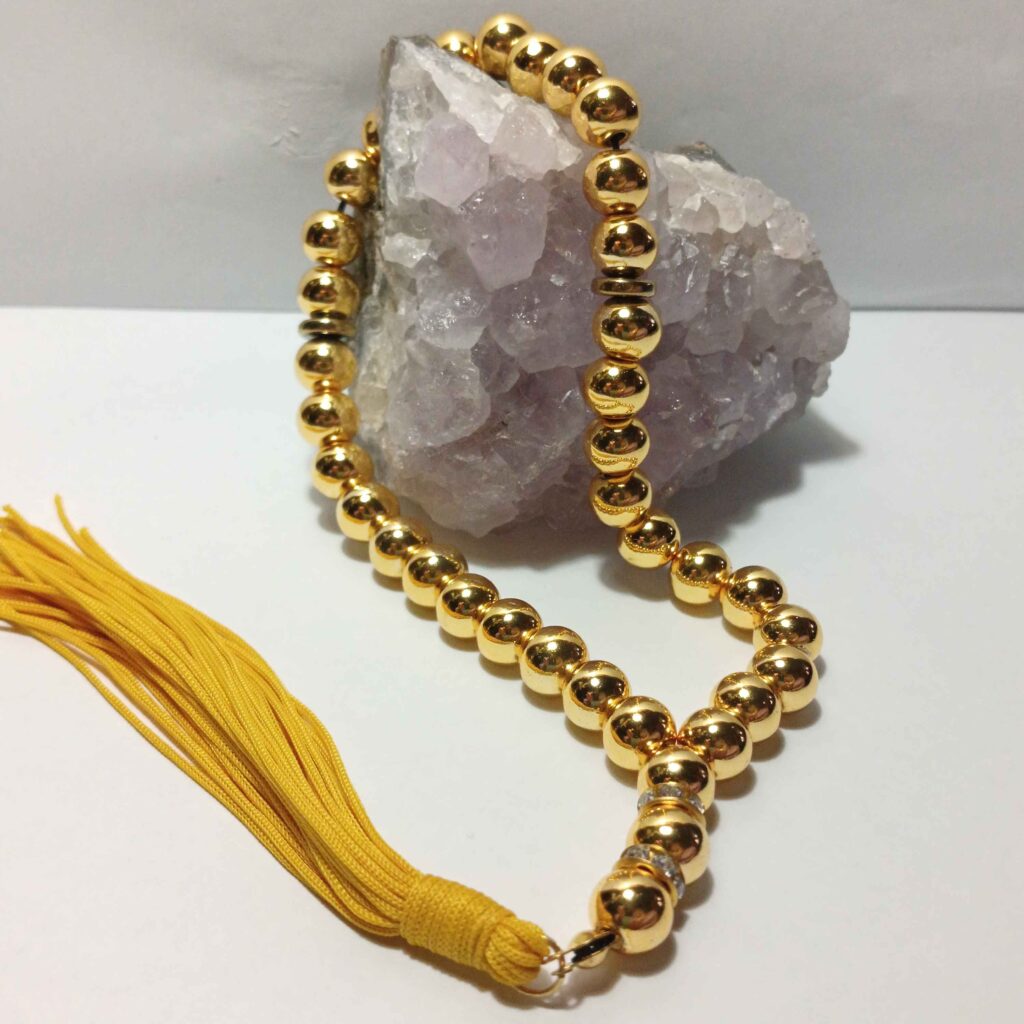 Chapelet islamique en hématite dorée – 33 perles