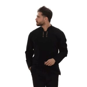 Tunique islamique pour hommes musulmans avec 8 boutons en noir – Idéale pour un usage quotidien