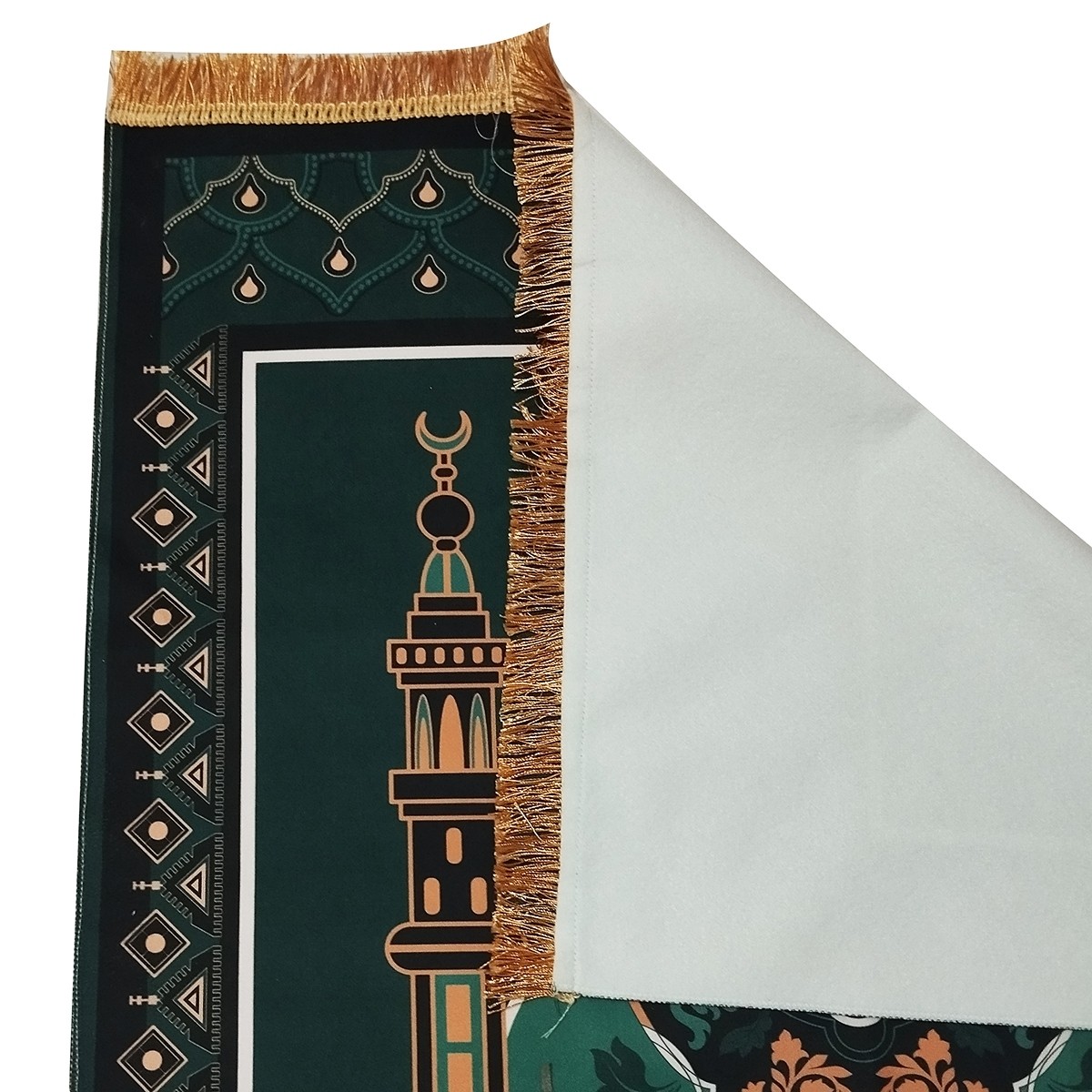 Tapis de prière islamique en velours – Janamaz rembourré avec design Madinah pour des prières confortables