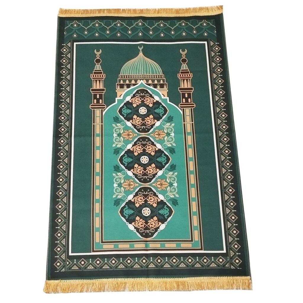 Tapis de prière islamique en velours – Janamaz rembourré avec design Madinah pour des prières confortables
