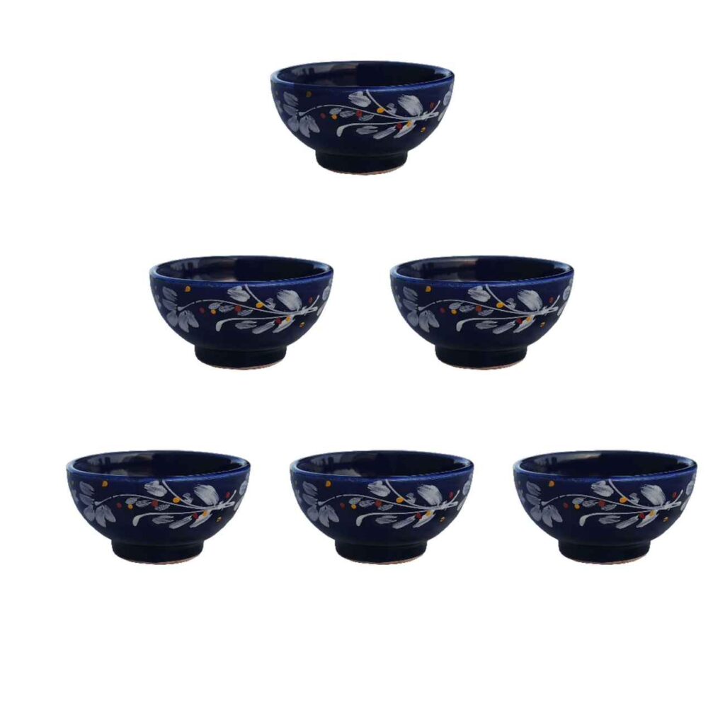 Bol Artistique en Poterie - Pour Servir Yaourts, Soupes, Ash, Nouilles, Crèmes Glacées | Bleu (Ensemble de 6)